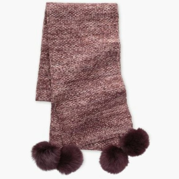 NWT UGG Quatro Pom Cashmere Scarf - Port Heather - Picture 2 of 4